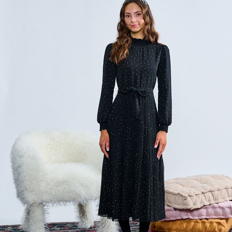 Chiffon Pleat Dress - Black