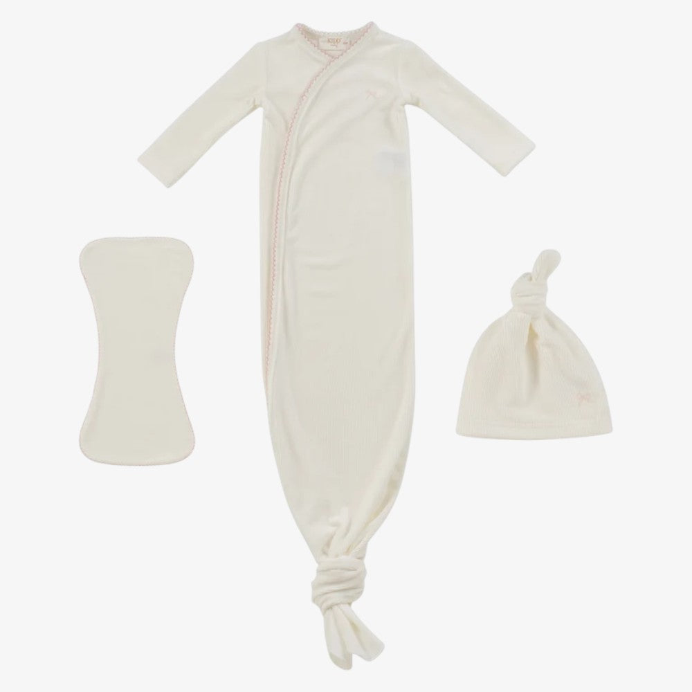 Flying Ribbon Gown Set - White & Pink