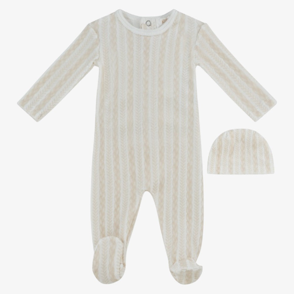 Cable Footie And Hat - White