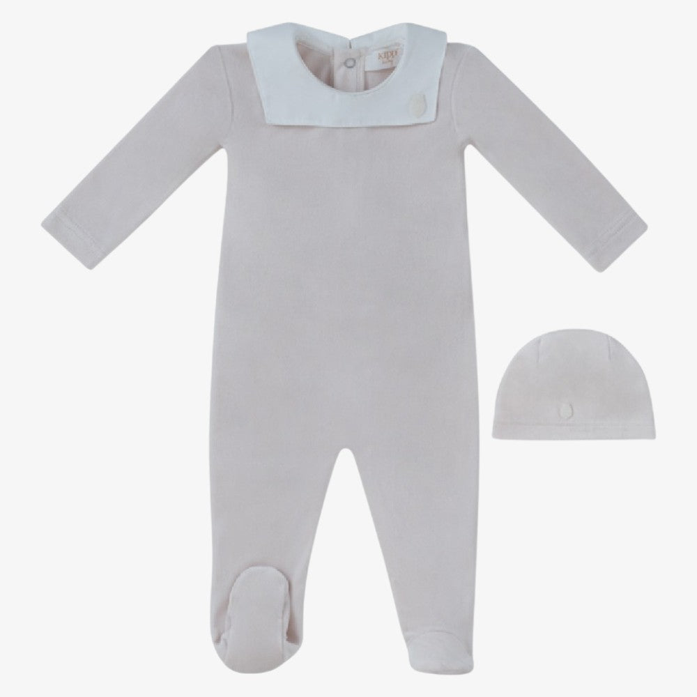 Bib Footie And Hat - Stone