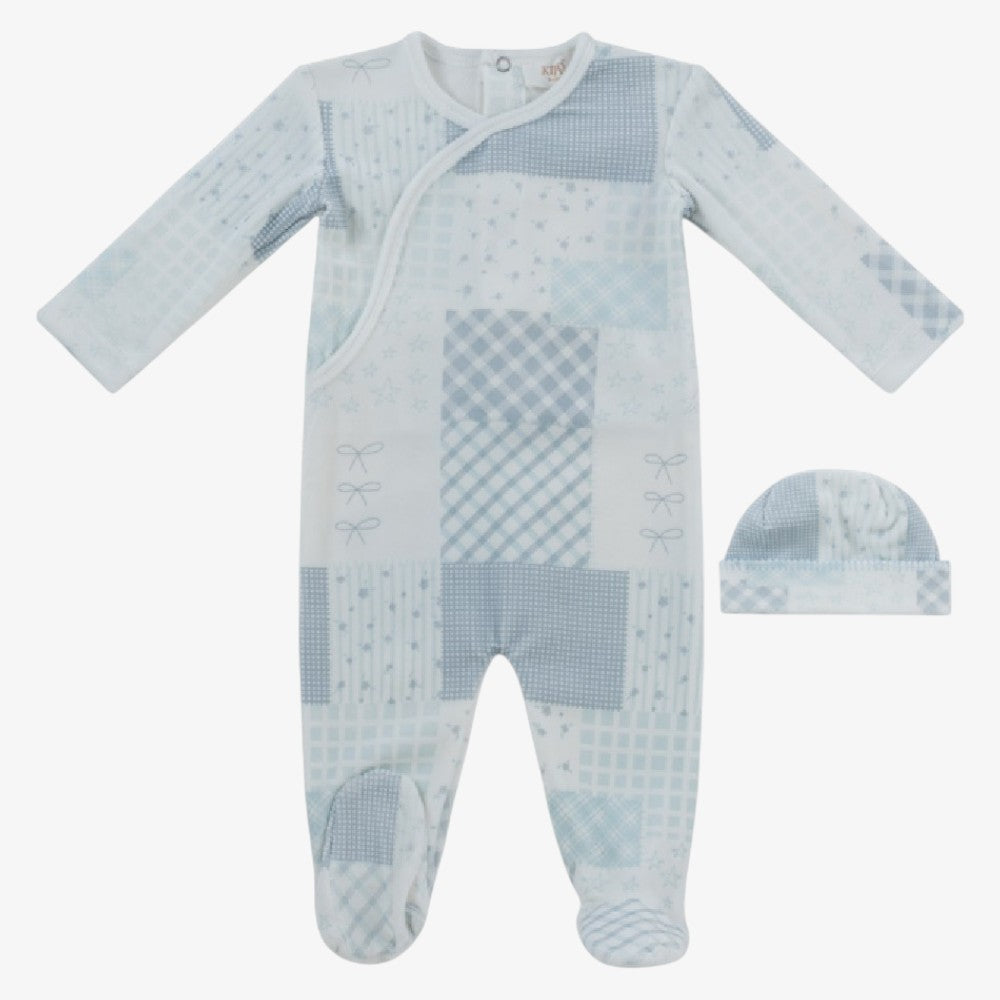 Patchwork Footie And Hat - Blue