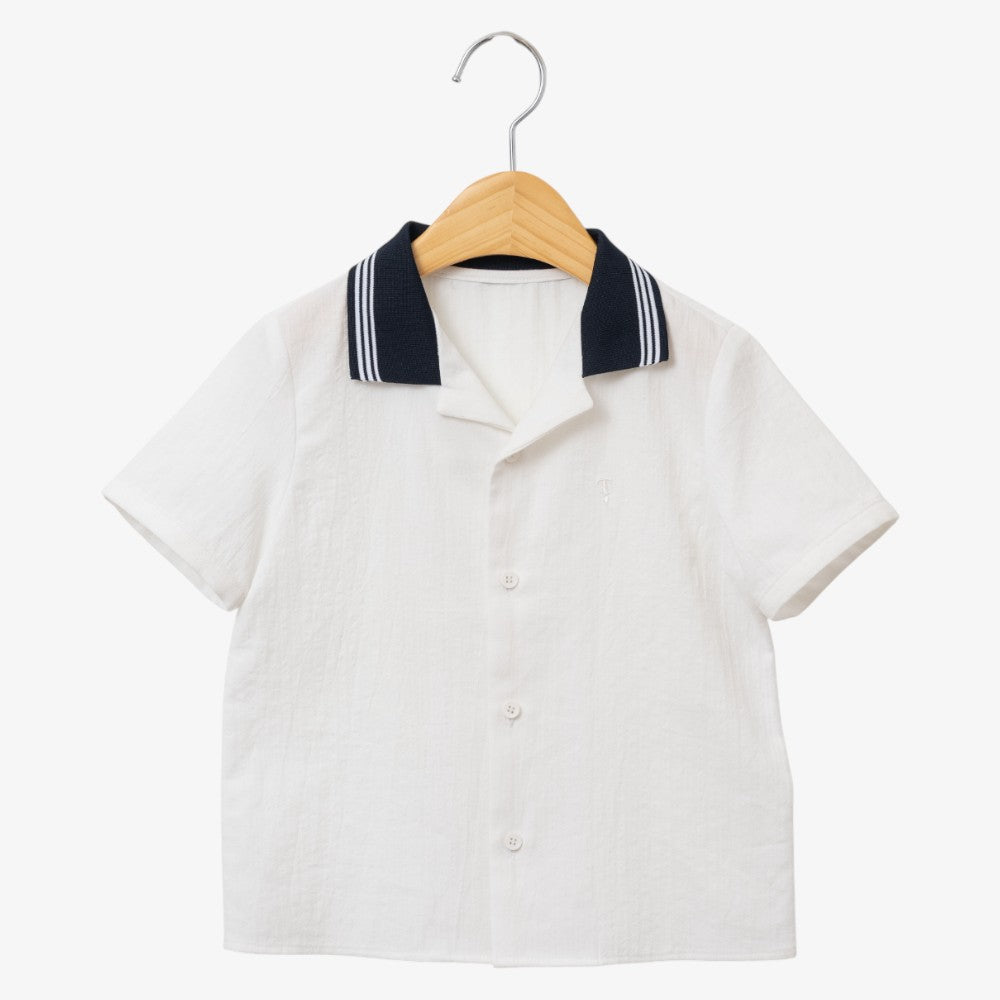 Collar Shirt - White & Lt Blue