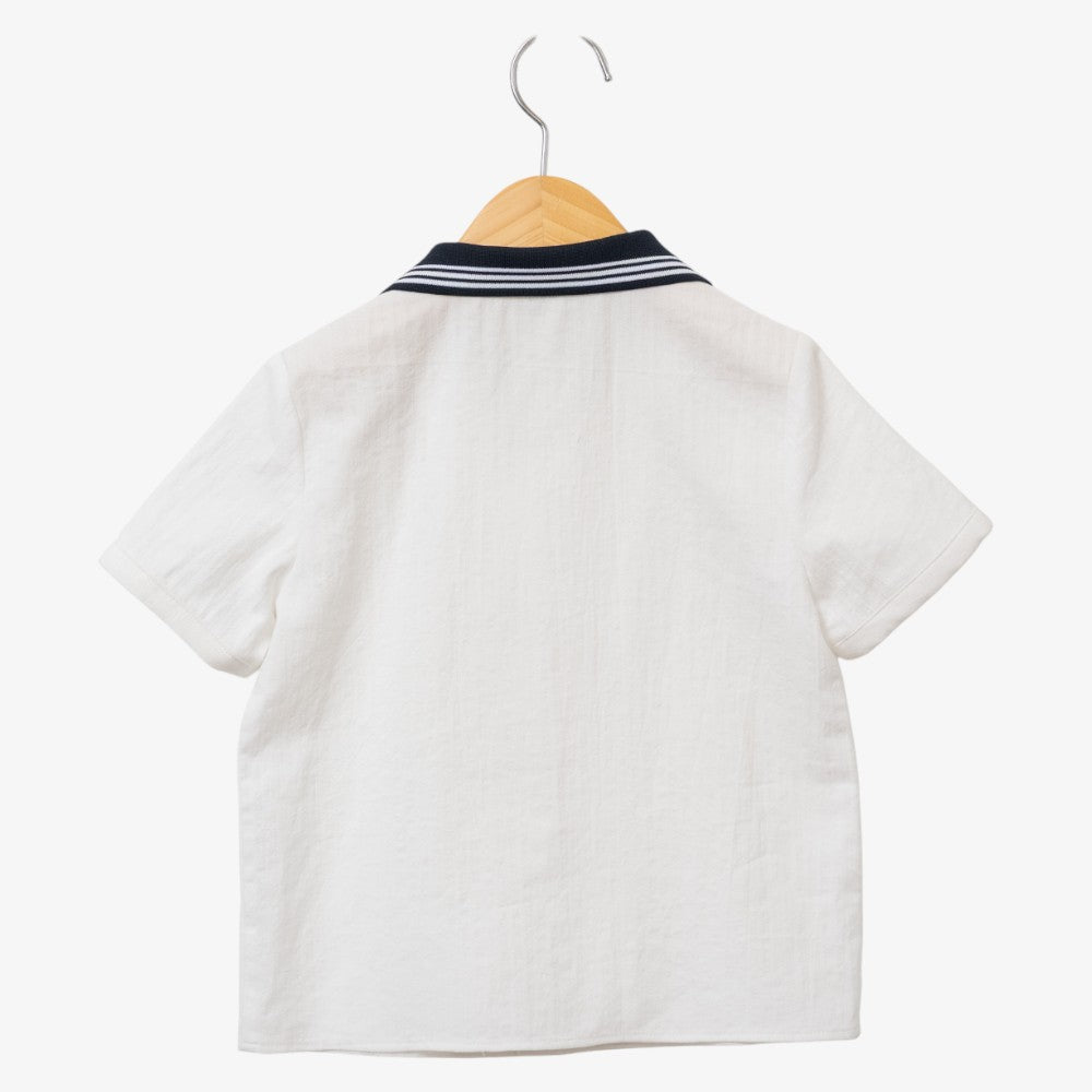 Collar Shirt - White & Lt Blue