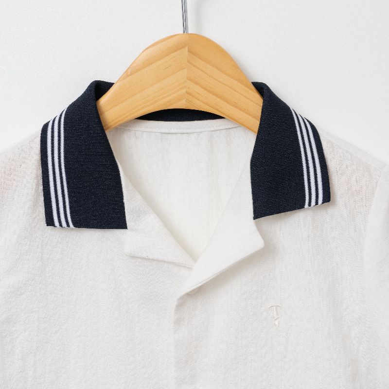 Collar Shirt - White & Lt Blue