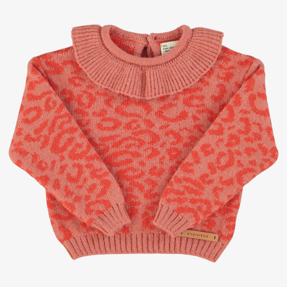 Animal Print Collar Sweater - Pink