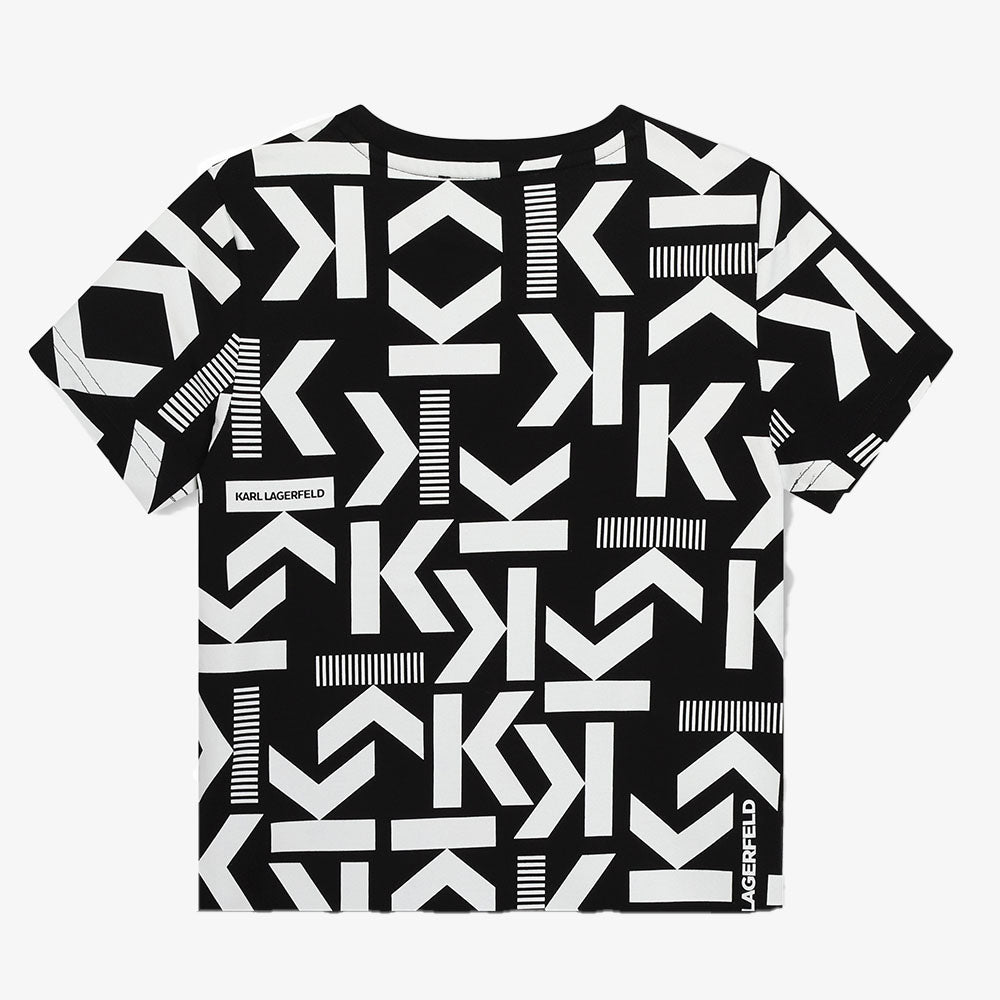 Allover Print Tee With Neon Logo - Black-white