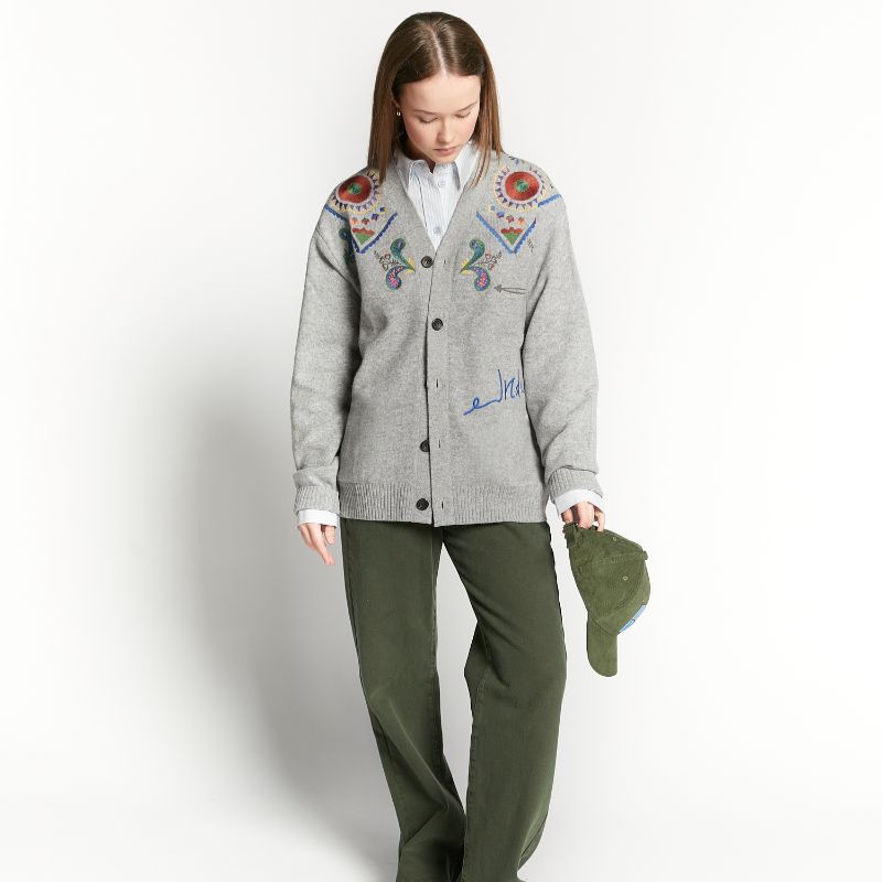 Embroidered Cardigan - Grey