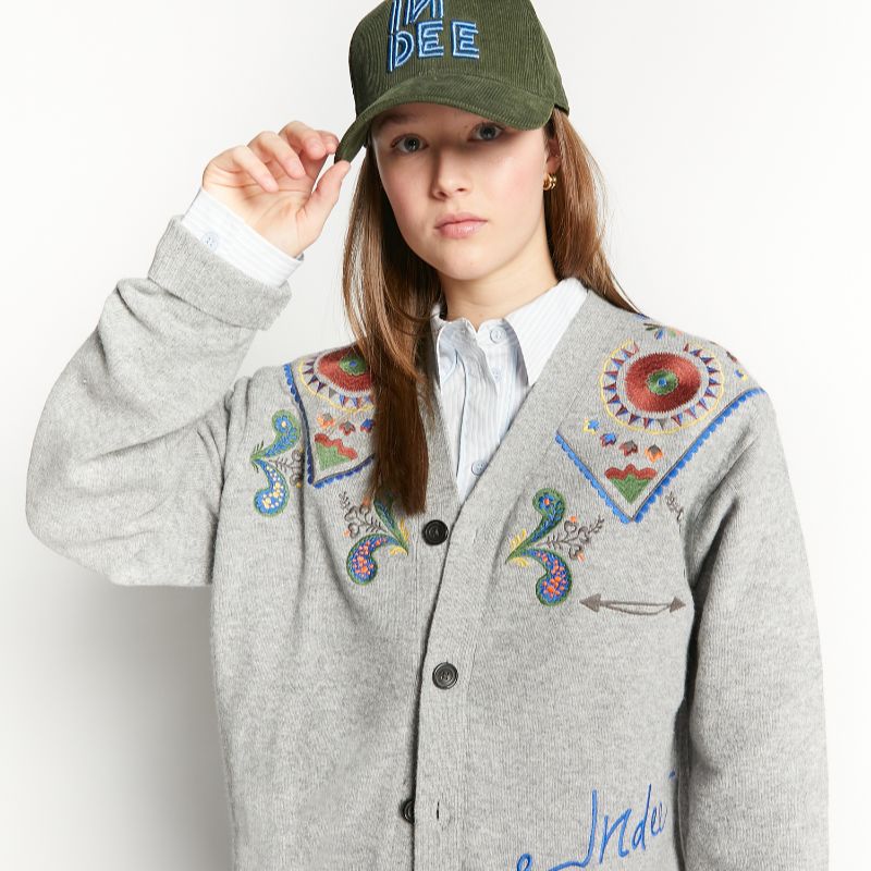 Embroidered Cardigan - Grey