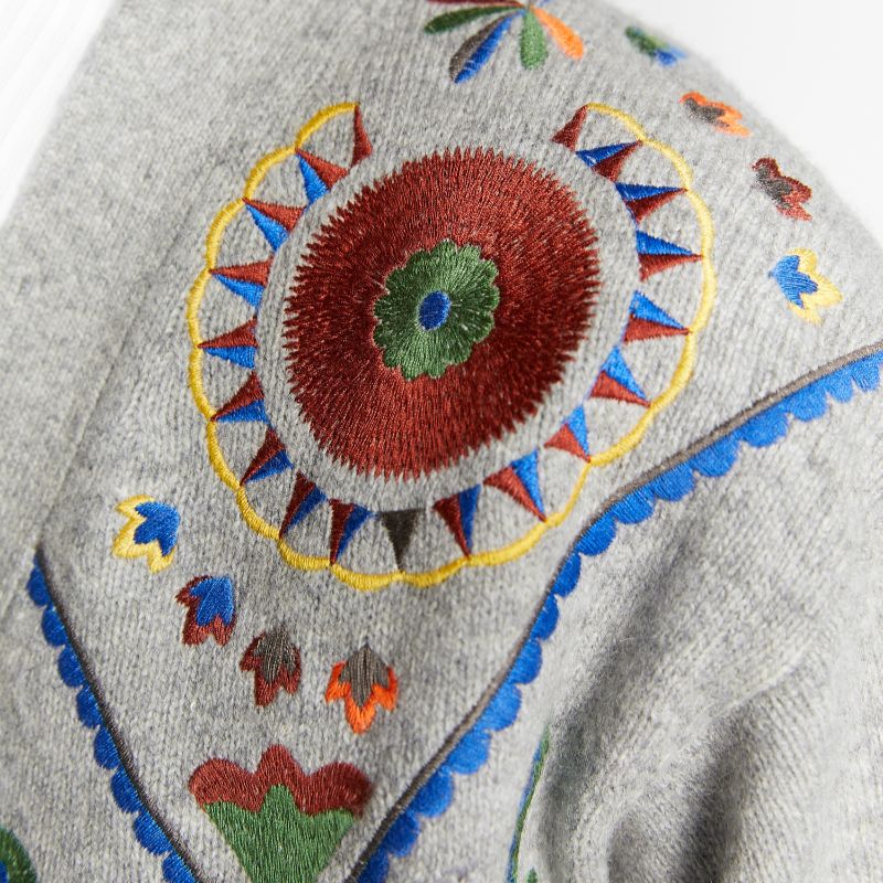 Embroidered Cardigan - Grey