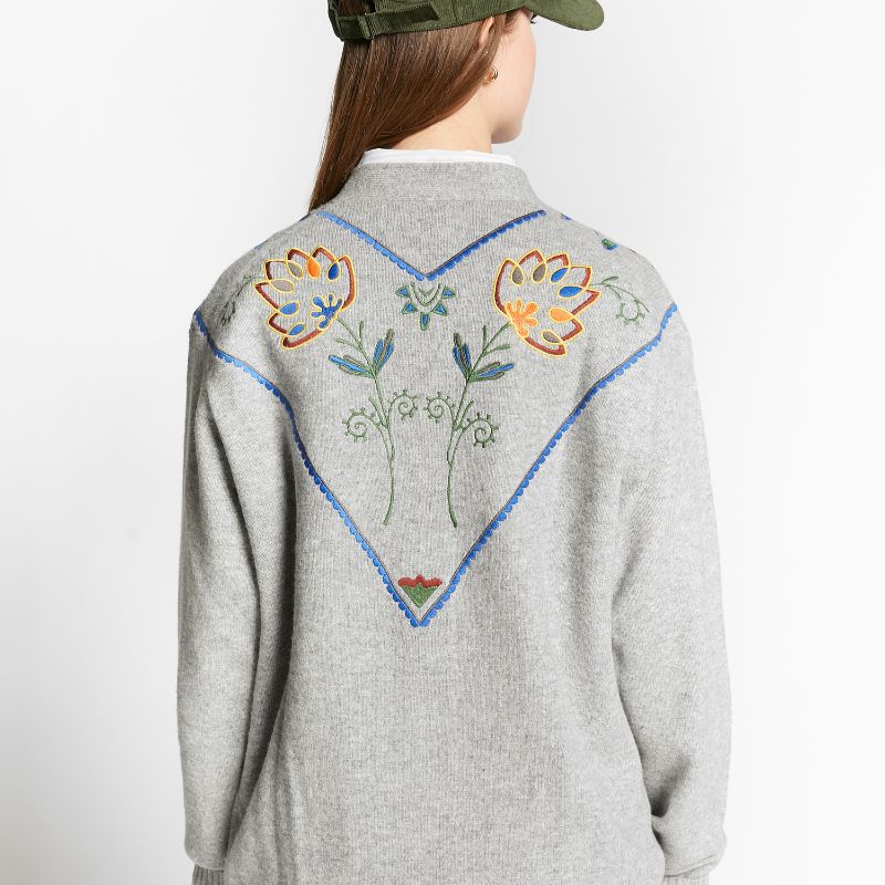 Embroidered Cardigan - Grey