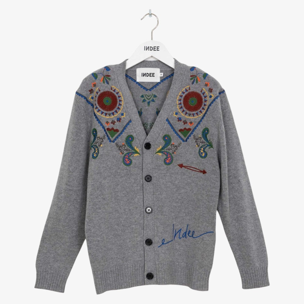 Embroidered Cardigan - Grey