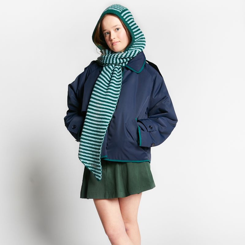 Striped Scarf With Hood - Green