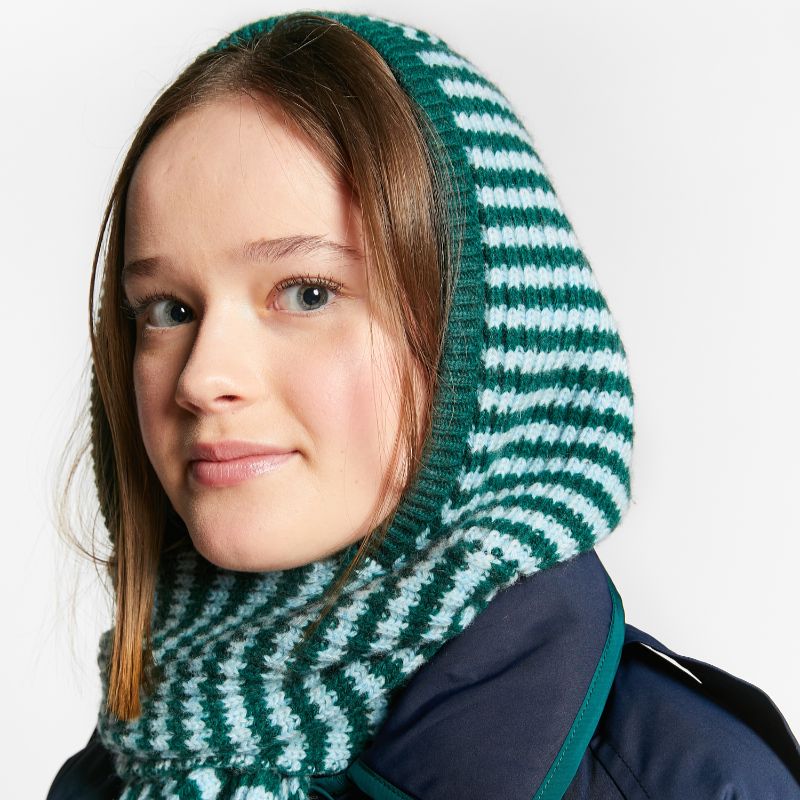 Striped Scarf With Hood - Green