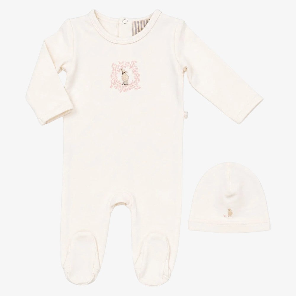 Emblem Footie And Hat - Vanilla & Primrose