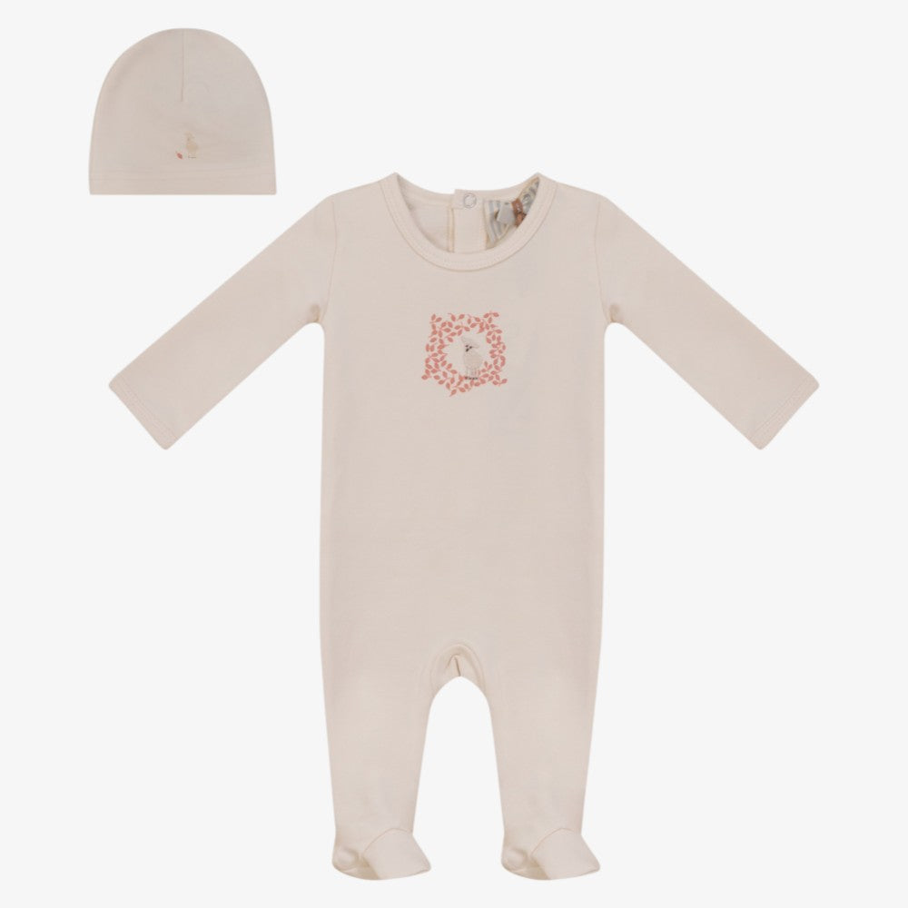 Emblem Footie And Hat - Vanilla & Red