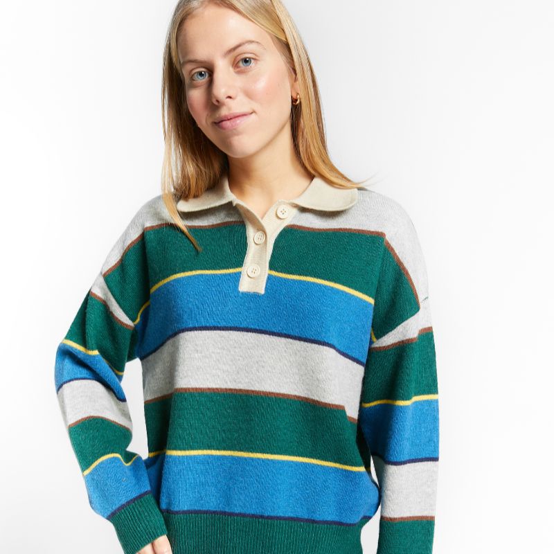 Striped Polo Sweater - Green