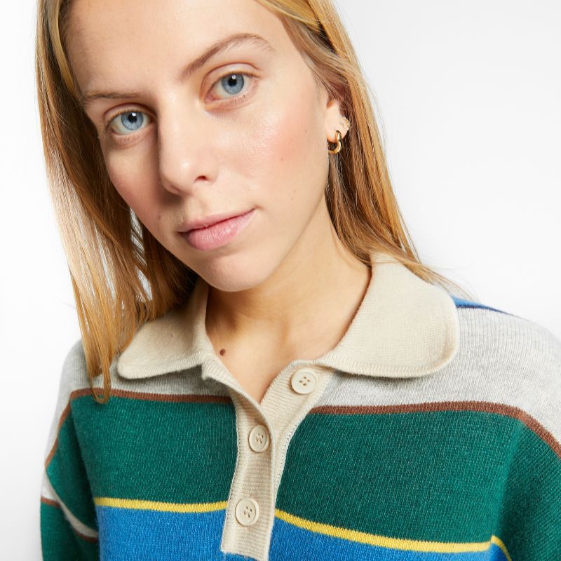 Striped Polo Sweater - Green