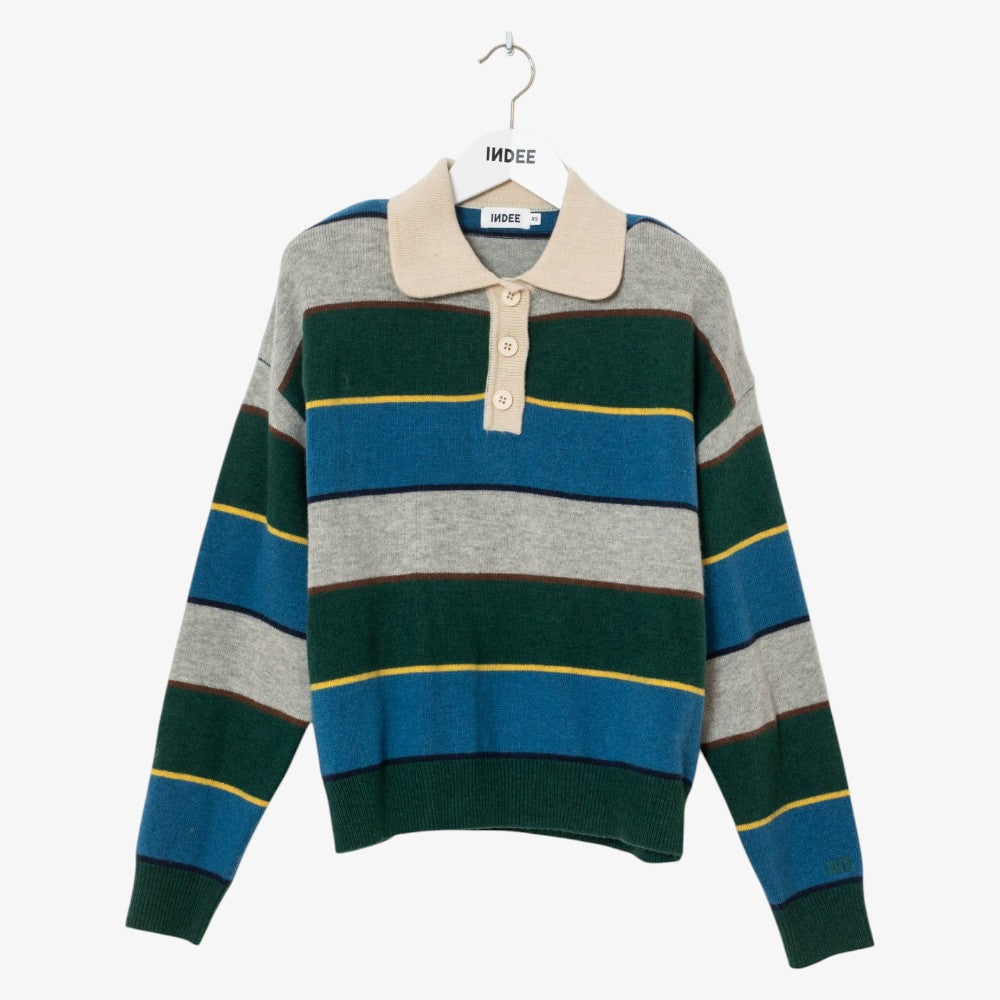 Striped Polo Sweater - Green