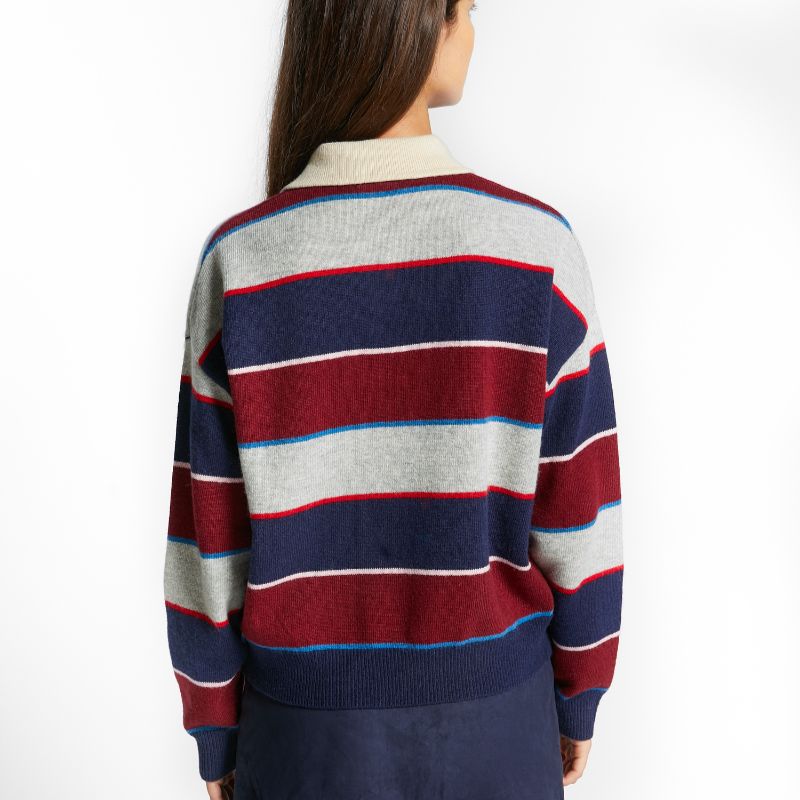 Striped Polo Sweater - Navy