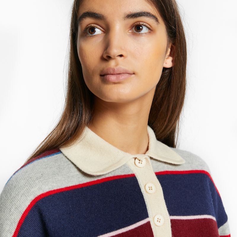 Striped Polo Sweater - Navy