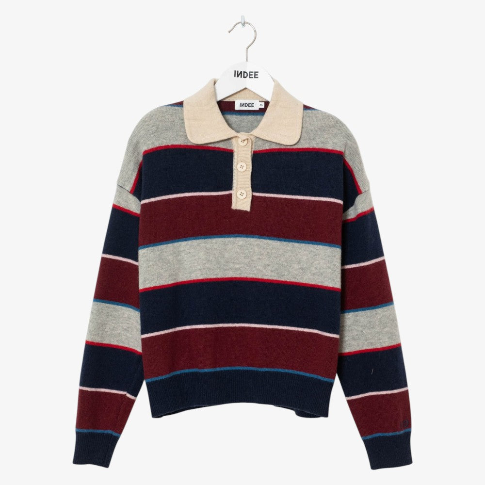 Striped Polo Sweater - Navy