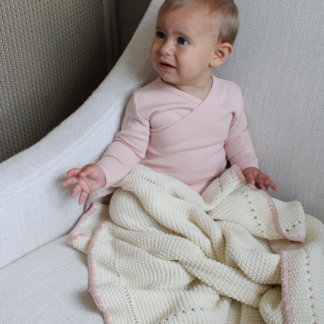 Trim Knit Blanket - Blush