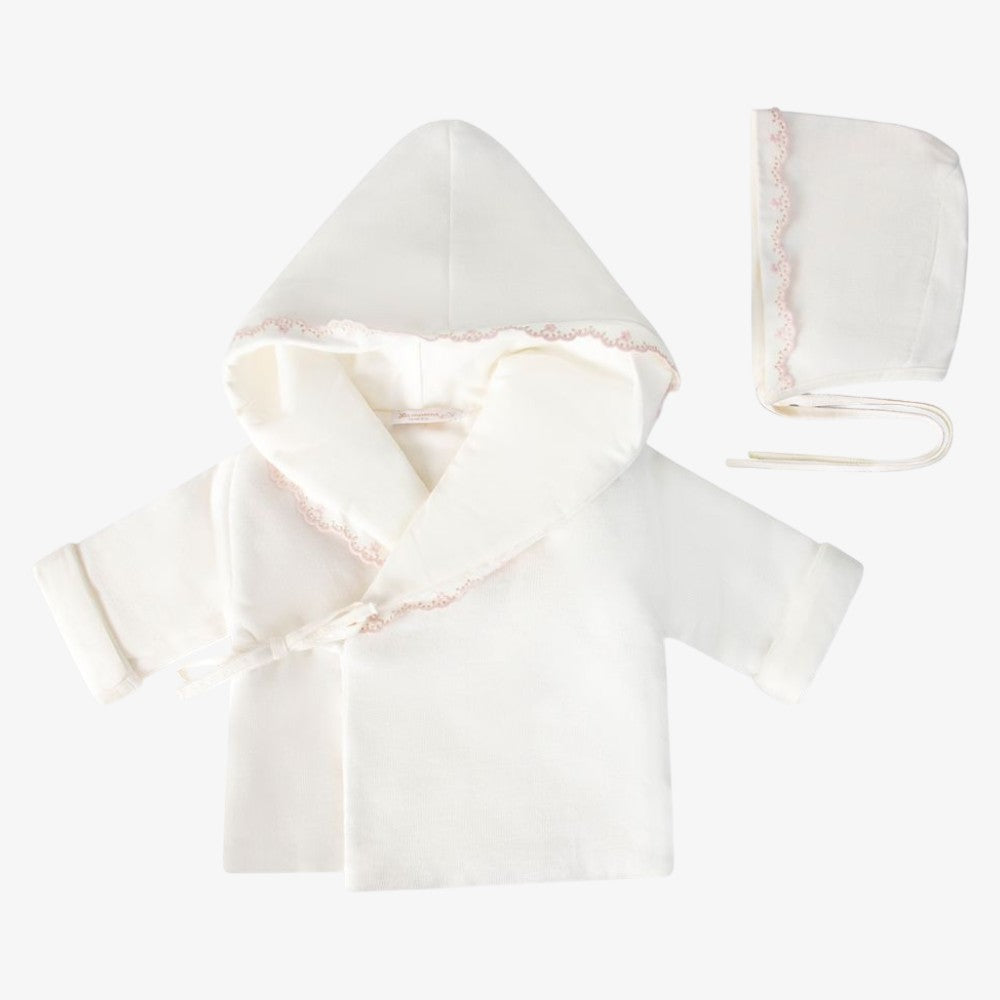 Jacket And Bonnet - White & Pink
