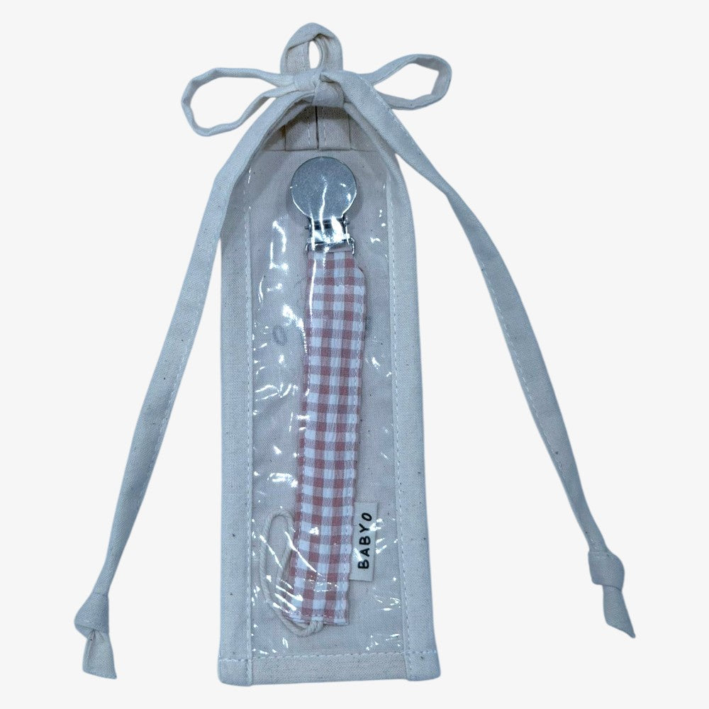 Gingham Paci Clip - Pink
