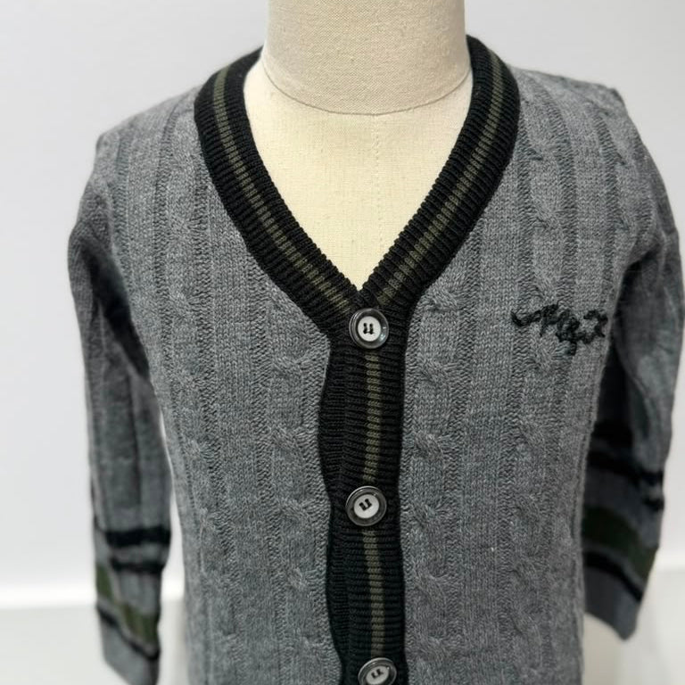 Logo Cardigan - DARK GRAY & GREEN