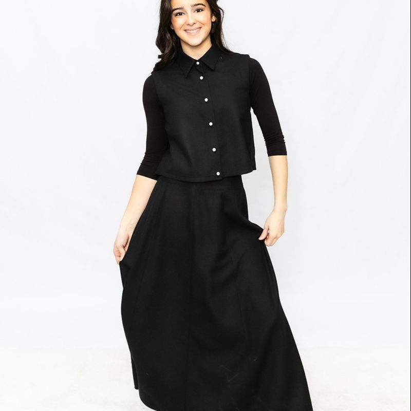 Flared Wool Skirt - Black
