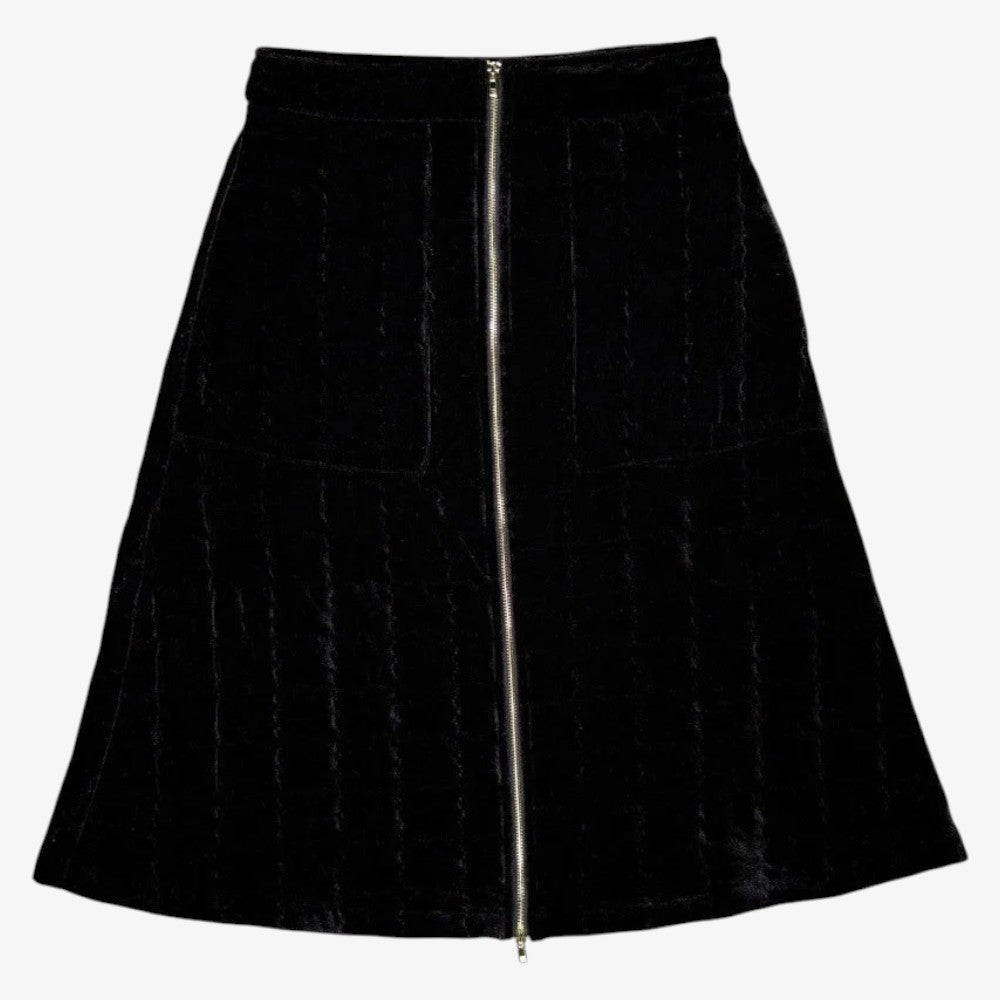 Quilted Velour Skirt - Black