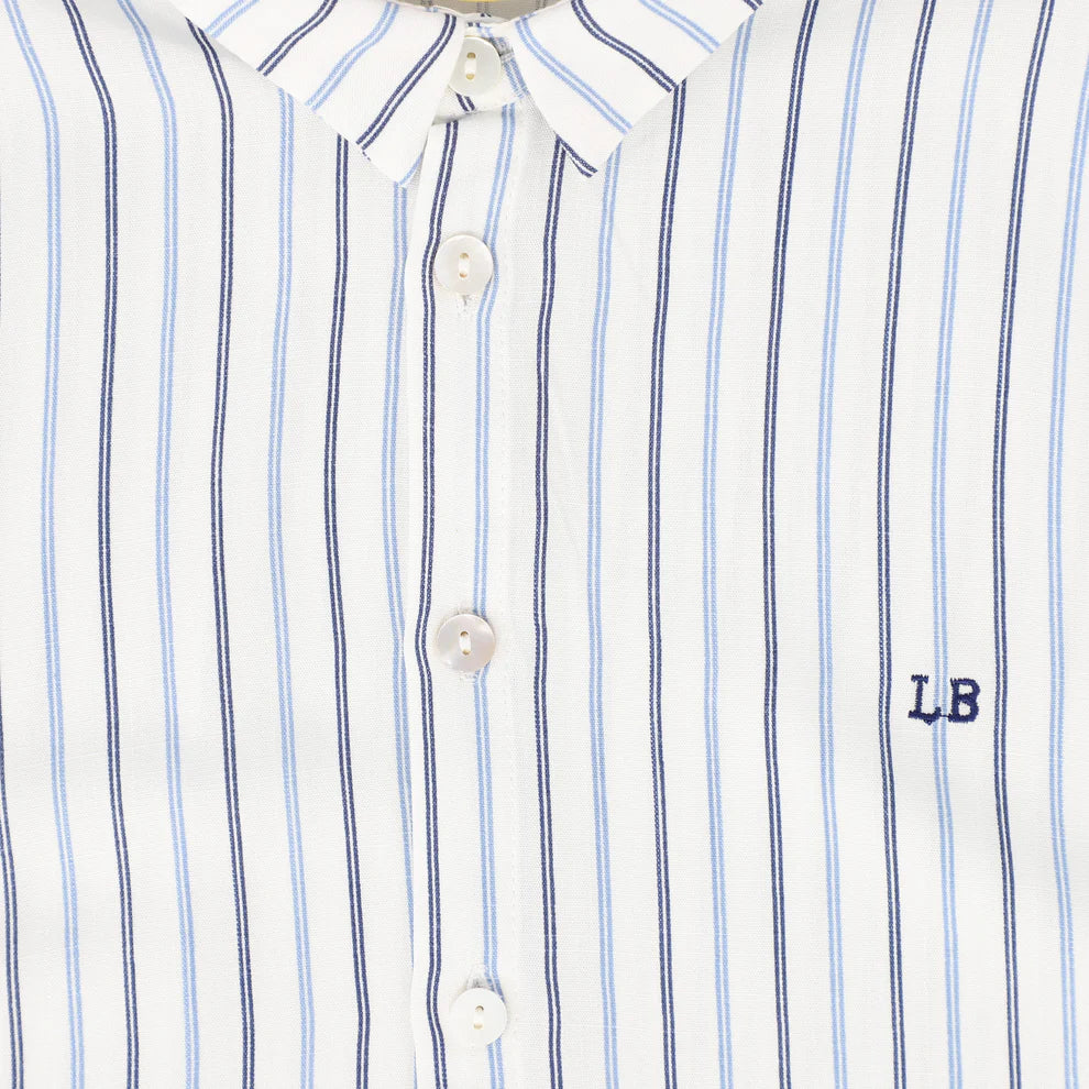 Striped Collar Shirt - White&blue
