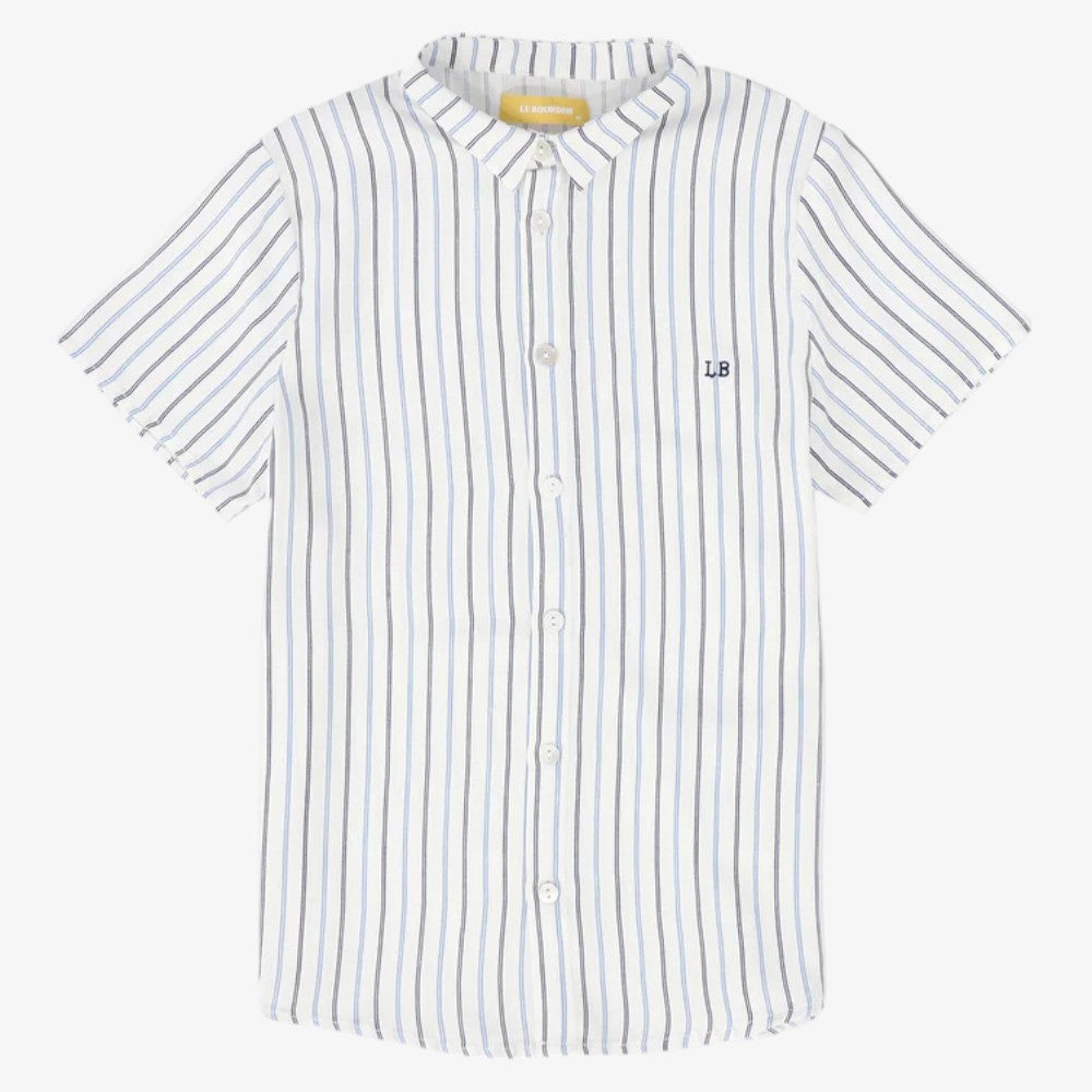 Striped Collar Shirt - White&blue