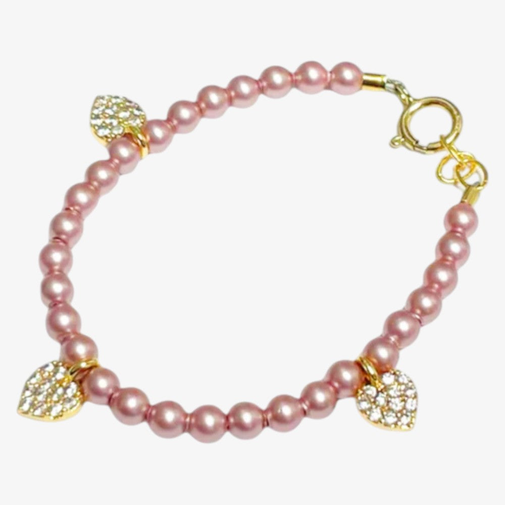 Mauve Beads And Heart Charms Bracelet - Mauve