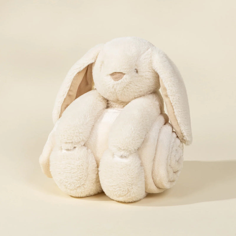 Plush Rabbit With Snuggling Blanket - Cream