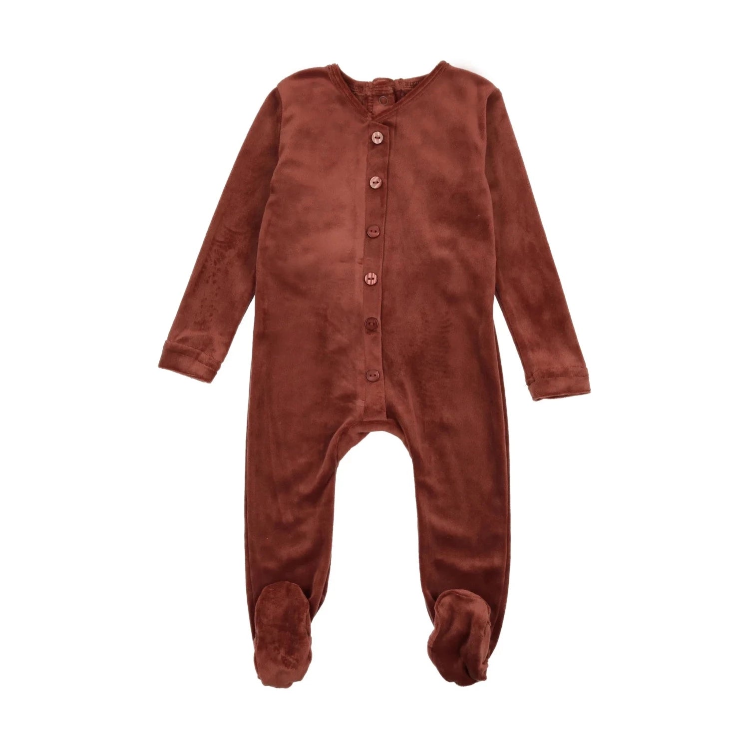 Cuddle & Coo Velour Button Footie - Rust