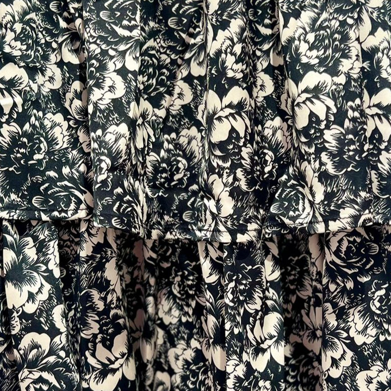 Floral Silk Skirt - Black
