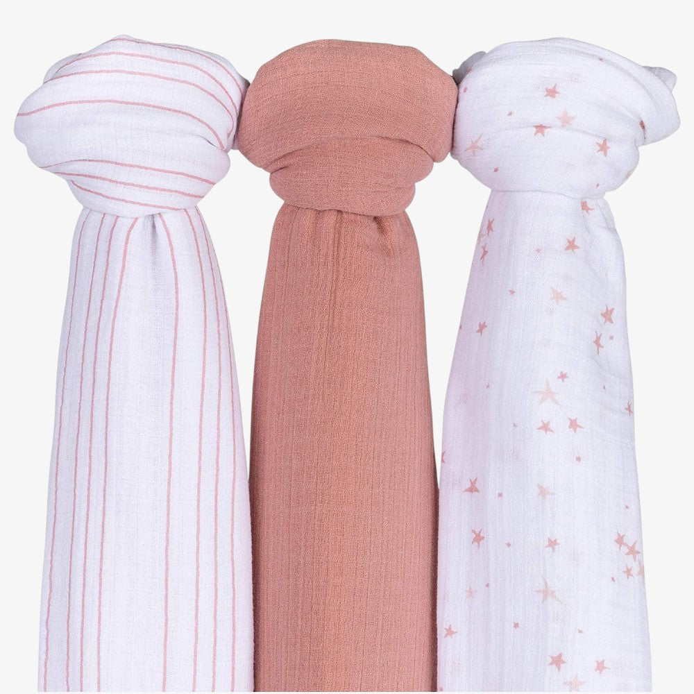 Muslin Swaddle 3 Pack - Mauve/pink