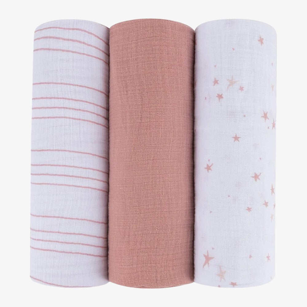 Muslin Swaddle 3 Pack - Mauve/pink