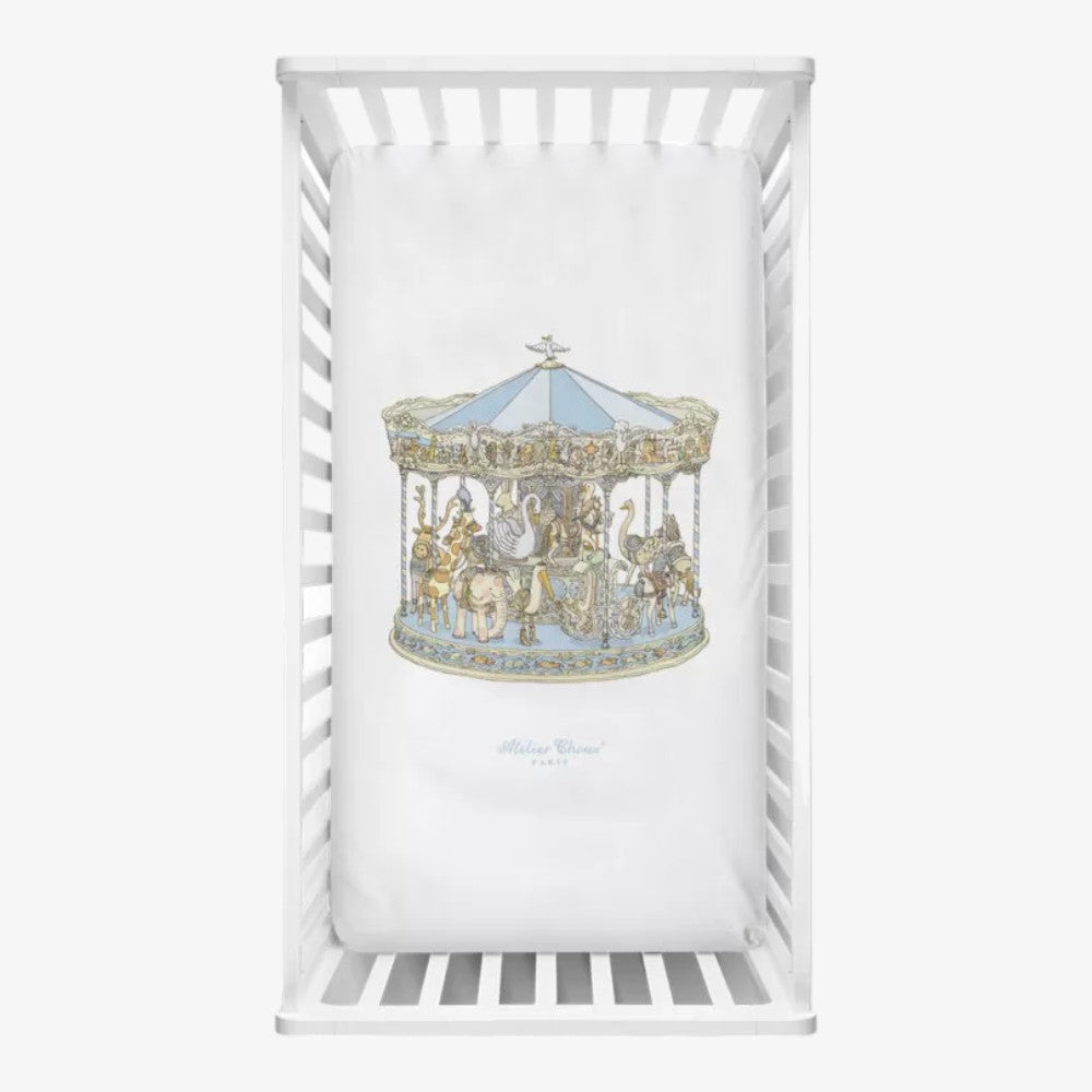 SATIN FITTED SHEET - Carousel Blue