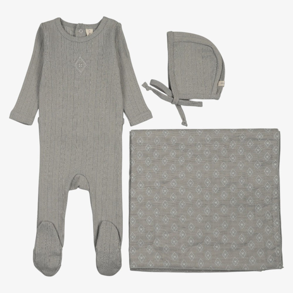 Geo Floral Embroidered Take Me Home Set - Light Blue