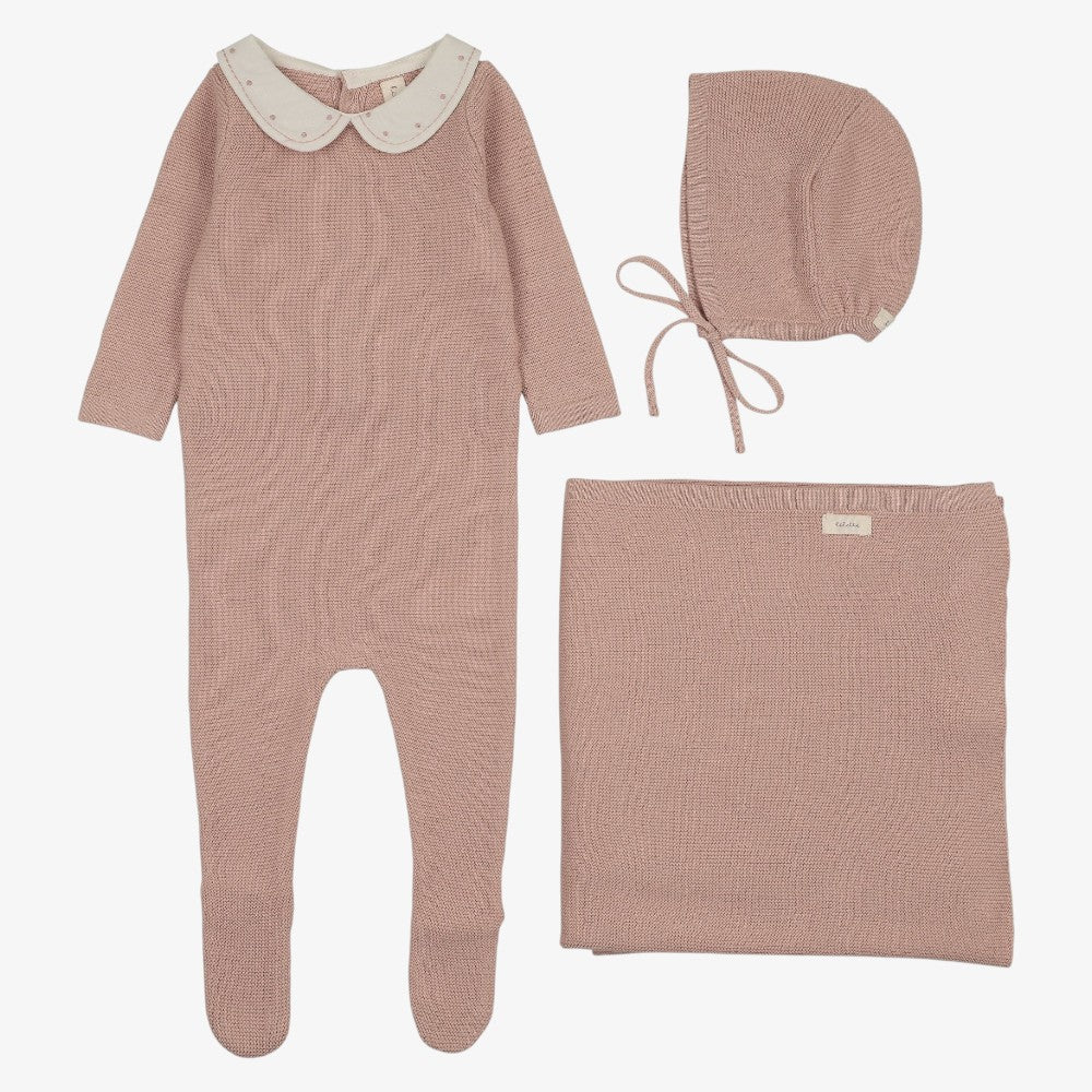 Embroidered Knit Take Me Home Set - DUSTY CREAM & PINK