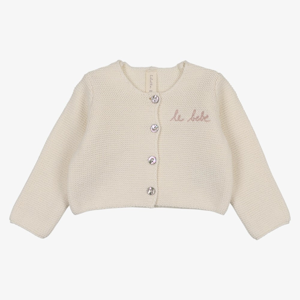 Le Bebe Knit Cardigan - Cream & Pink