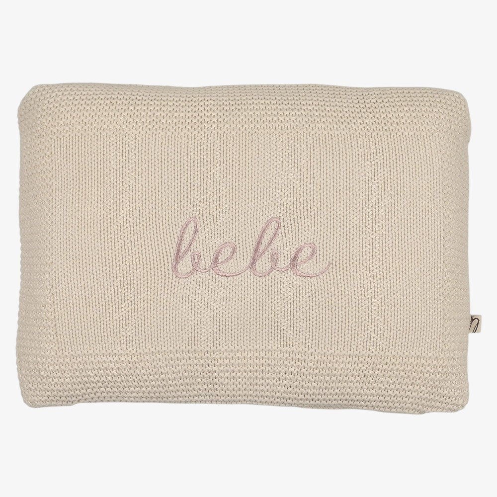 Bebe Embroidered Knit Pillow - Natural & Pink