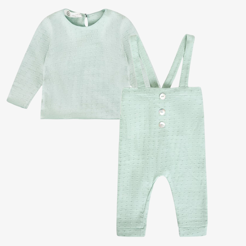 Shirt And Suspender Pants - Mint Green