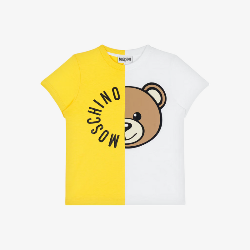Duo Color With Text Logo And Bear Head Tee - Yellow