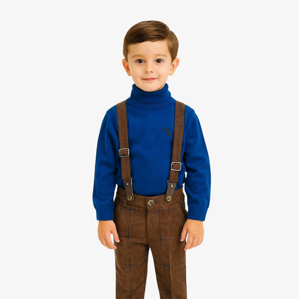 Suspender Pants - Brown & Cobalt