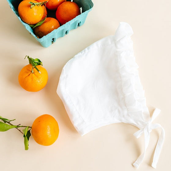 Ruffled Cotton Bonnet - White