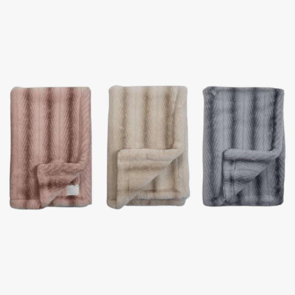 Chevron Plush Blanket - Beige