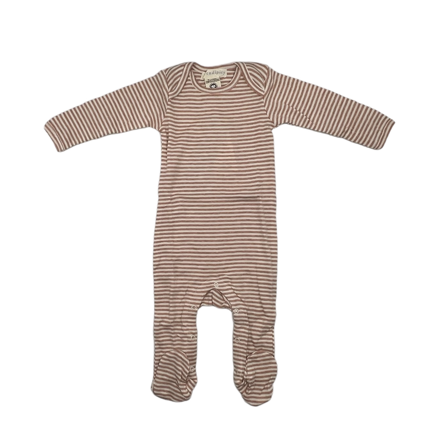Rib Stripe Footie - Clay/offwhite